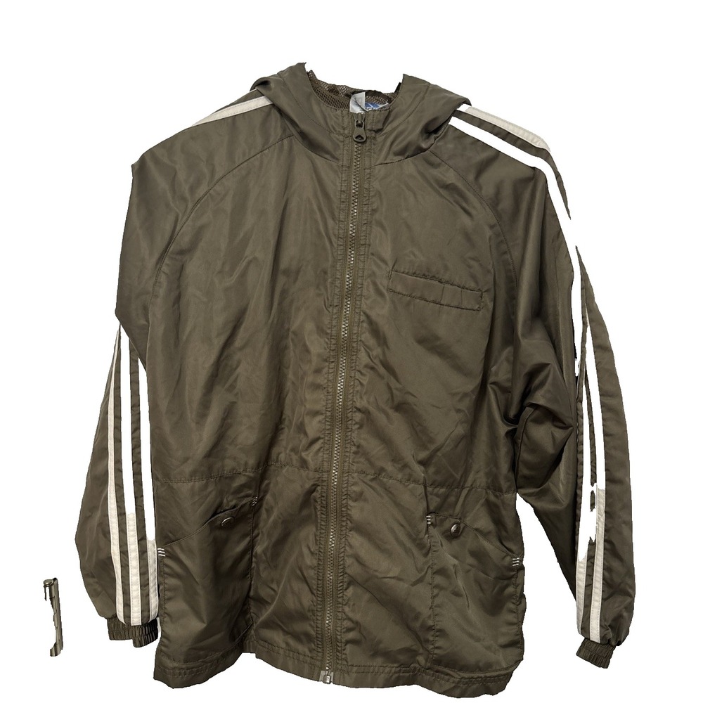 Adidas Boys Med 10/12 Green Lightweight Windbreaker Jacket Athletic Athleisure